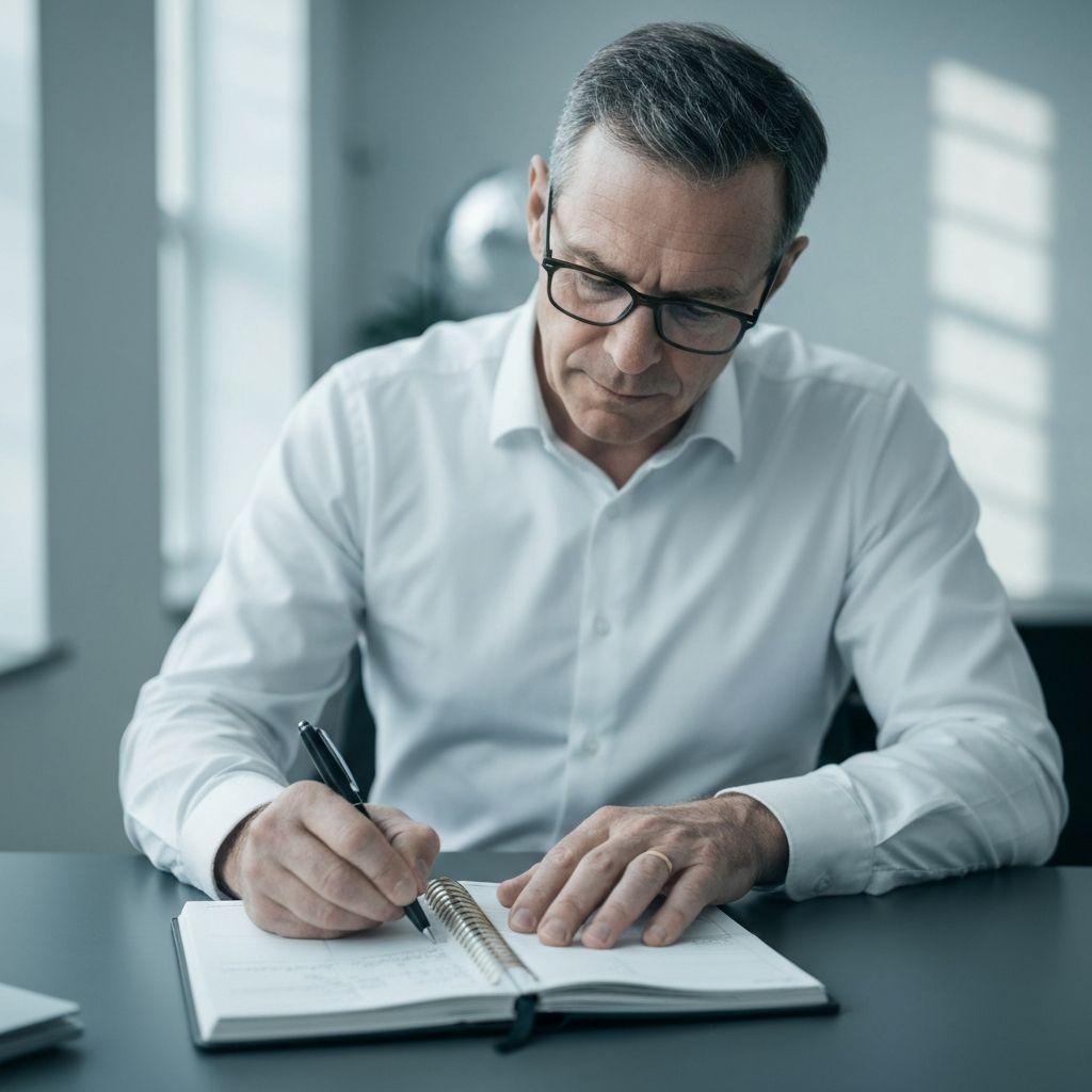 Person writing financial goals in a planner